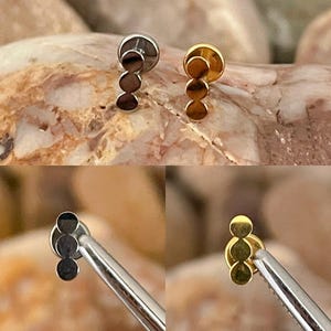 ASTM F136 Disco plano triple diminuto de titanio con rosca interna para labio, cartílago, hélice, trago, 1,2 mm, 6/8 mm