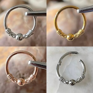 Boho Tribal Ball Vintage Beaded Effect Hinged Septum Clicker Daith Rook Ring  1.2mm 8mm