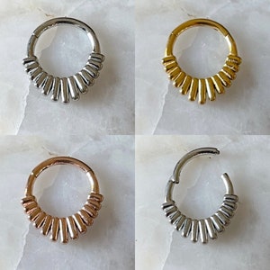 Ridge Pattern Hinged Septum Clicker Daith Rook Ring 1.2mm 8mm/10mm