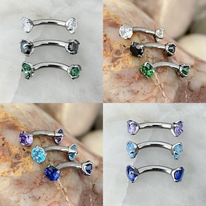 ASTM F136 Titanium Internally Threaded Double Gem Micro Curved Barbell Daith Rook Eyebrow 1.2mm 6mm/8mm - Choice of 6 Colours