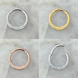 Sandblast & Slightly Front Drop Effect Hinged Septum Clicker Daith Rook Ear Ring 1.2mm 8mm - Choice of 3 Colours
