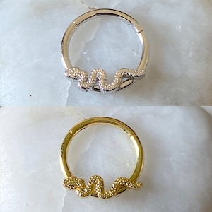 Snake Hinged Septum Clicker Daith Rook Ear Ring 1.2mm 8mm/10mm - Silver or Gold