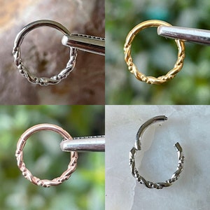Twisted Beaded/Dot Effect Hinged Septum Clicker Daith Rook Ear Ring 1.2mm 8mm - Choice of 3 Colours
