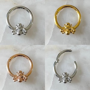 Bumble Bee Hinged Septum Clicker Daith Rook Ring 1.2mm 8mm - Choice of 3 Colours