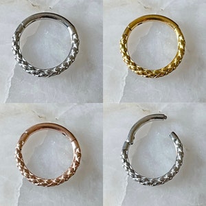 Snake Skin Pattern Effect Hinged Septum Clicker Daith Rook Ear Ring 1.2mm 8mm - Choice of 3 Colours