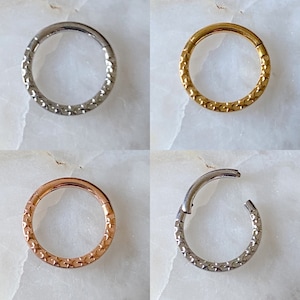 Star Embossed Effect Hinged Segment Septum Clicker Daith Rook Ring 1.2mm 8mm - 3 Colours