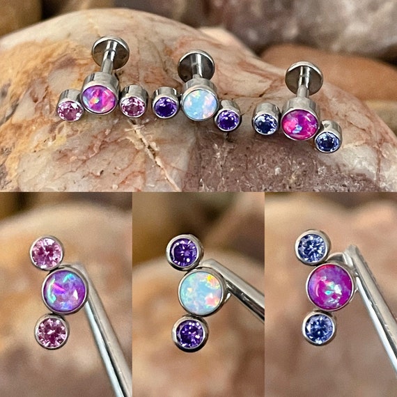 ASTM F136 Titanium Cubic Zirconia Gem Opal Bezel Set Curved