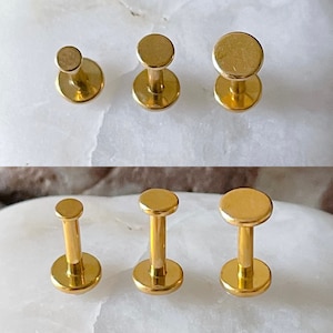 ASTM F136 Titanium Gold 2.5/3/4mm Flat Disc Internally Threaded Labret Tragus Monroe Cartilage Stud 6/8mm