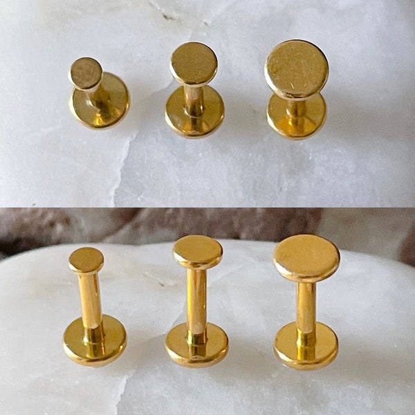 ASTM F136 Titanium Gold 2.5/3/4mm Flat Disc Internally Threaded Labret Tragus Monroe Cartilage Stud 6/8mm