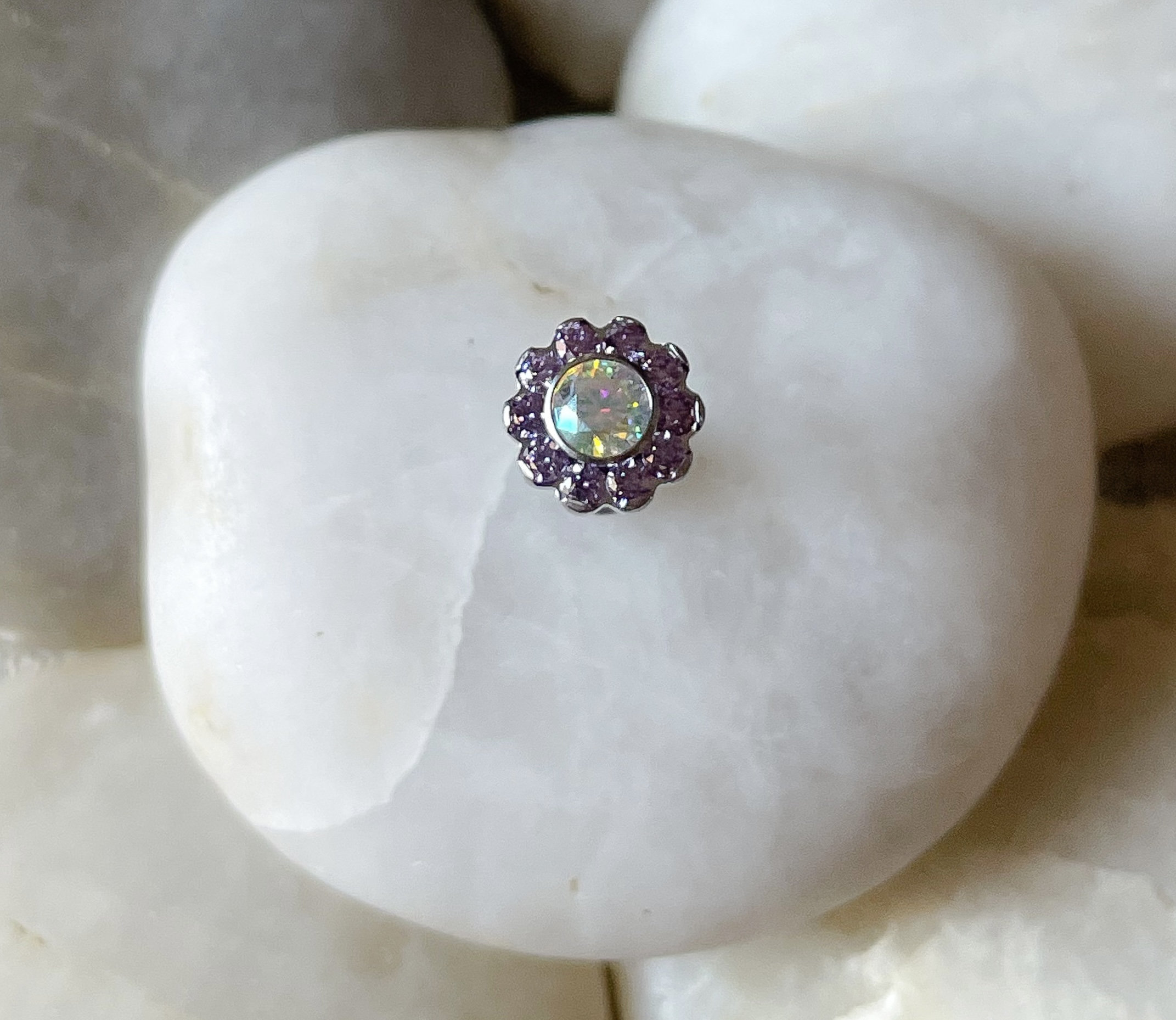 ASTM F136 Titanium Purple/violet/lavender/ab Gem Flower