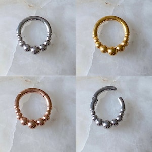 Bubble Ring Effect Hinged Septum Clicker Daith Rook Ear Ring 1.2mm 6mm or 8mm - Choice of 3 Colours