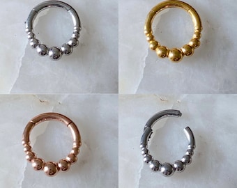 Bubble Ring Effect Hinged Septum Clicker Daith Rook Ear Ring 1.2mm 6mm or 8mm - Choice of 3 Colours