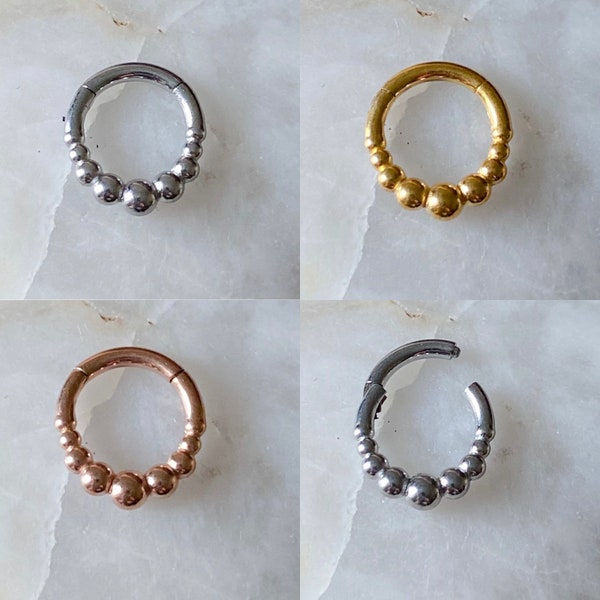 Bubble Ring Effect Hinged Septum Clicker Daith Rook Ear Ring 1.2mm 6mm or 8mm - Choice of 3 Colours