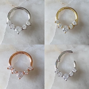 5 x Gem Hinged Septum Clicker Daith Rook Ear Ring 1.2mm 8mm/10mm