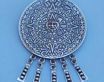 希少【MEXICO 925】ヴィンテージ シルバーバングル アズテックカレンダー 925 Sterling Silver Vintage Mexico Aztec Calendar Pin Brooch