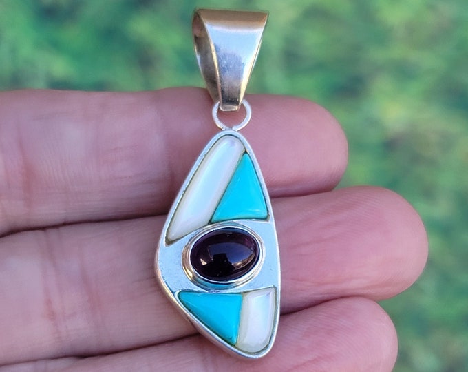 Jay King Turquoise Mother of Pearl Amethyst 925 Sterling Silver Pendant ...