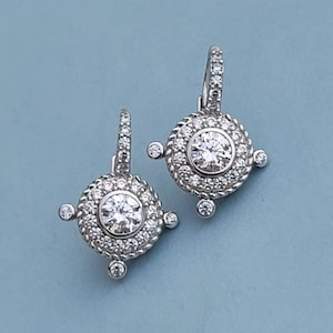 Judith Ripka Round CZ 925 Sterling Silver Earrings. Large Sparkly CZ Sterling Silver Earrings.