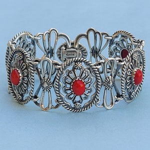 Red coral and silver cuff bracelets hotsell