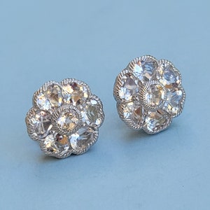 Judith Ripka Flower CZ Sterling Silver Earrings with Heart CZs. Judith Ripka CZ 925 Sterling Silver Pierced Earrings Omega Back Earrings