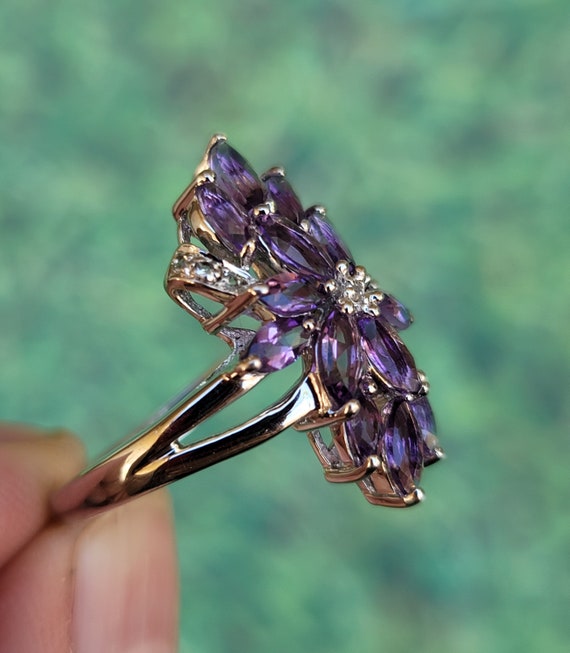 Marquise Amethyst, White Zircon 925 Sterling Silv… - image 4