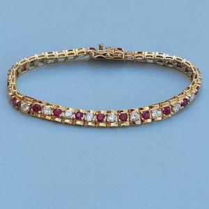 Ross Simons Lab Ruby CZ Cubic Zirconia  Gold Vermeil 925 Sterling Silver Bracelet 6 1/2&quot;. Lab Ruby CZ Gold Clad 925 Sterling Silver Bracelet