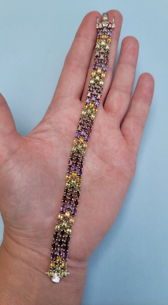 Multi Gemstone Triple Row Rainbow 925 Sterling Si… - image 8