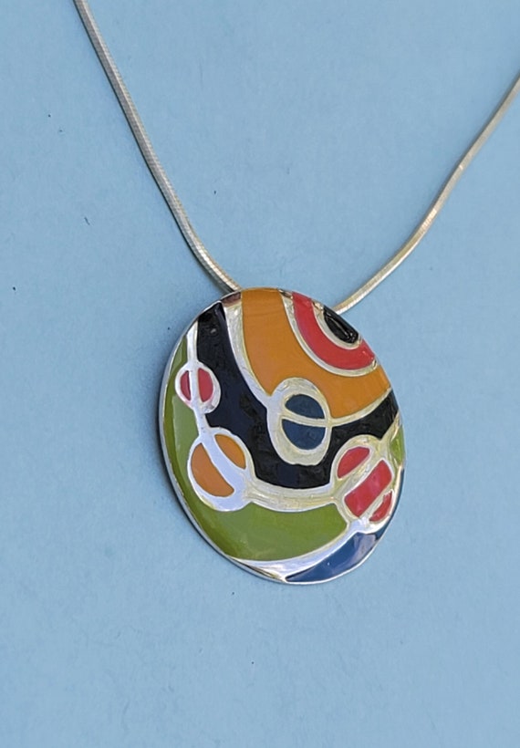 Multi Color Enamel Groovy Mod 925 Sterling Silver… - image 5