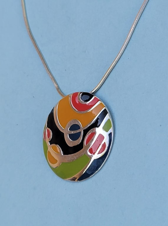Multi Color Enamel Groovy Mod 925 Sterling Silver… - image 4