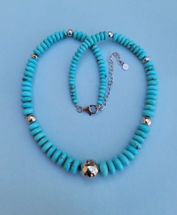 High Grade Turquoise Graduated Rondelle Beads 925… - image 4