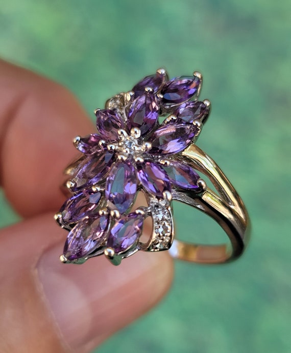 Marquise Amethyst, White Zircon 925 Sterling Silv… - image 5