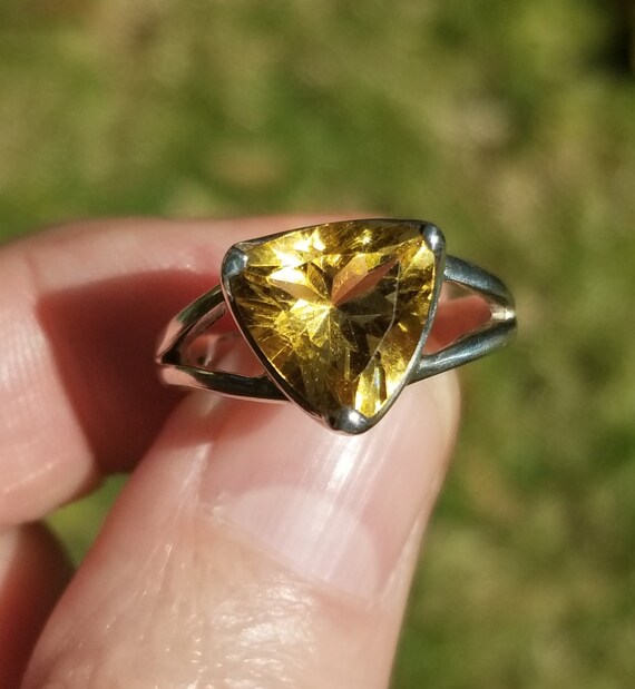 Trillion Citrine and Sterling Silver Ring. Citrine
