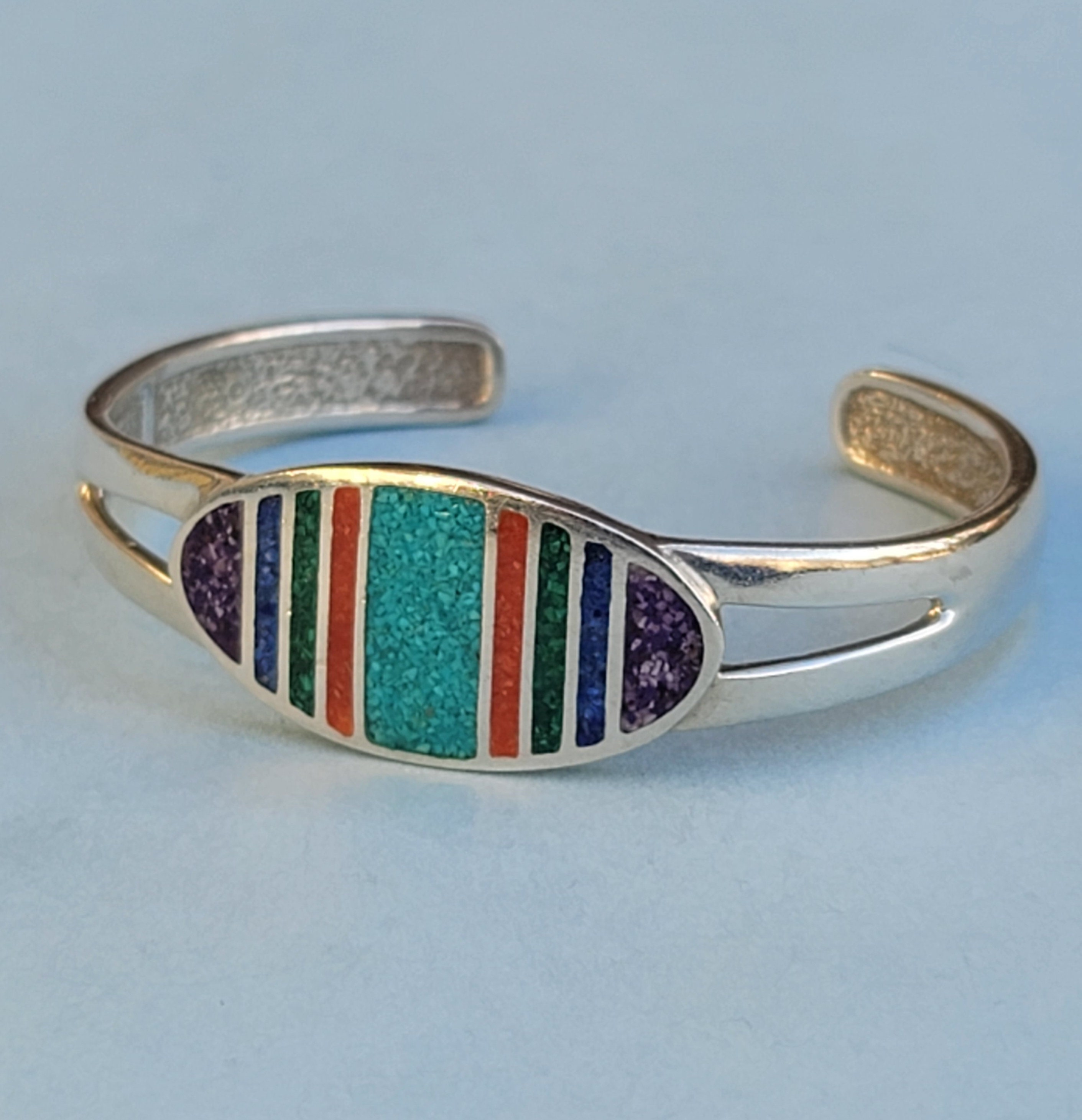 Bracelet Manchette En Argent 925 Avec Améthyste Naturelle Et Labradorite - Modèle Bohème Ajustable Fait Main