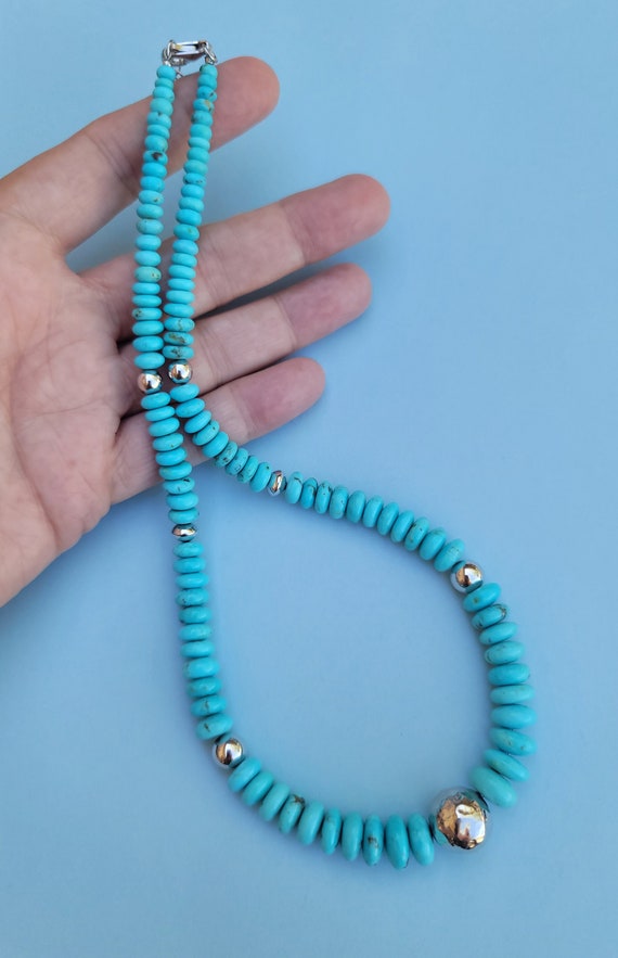 High Grade Turquoise Graduated Rondelle Beads 925… - image 5