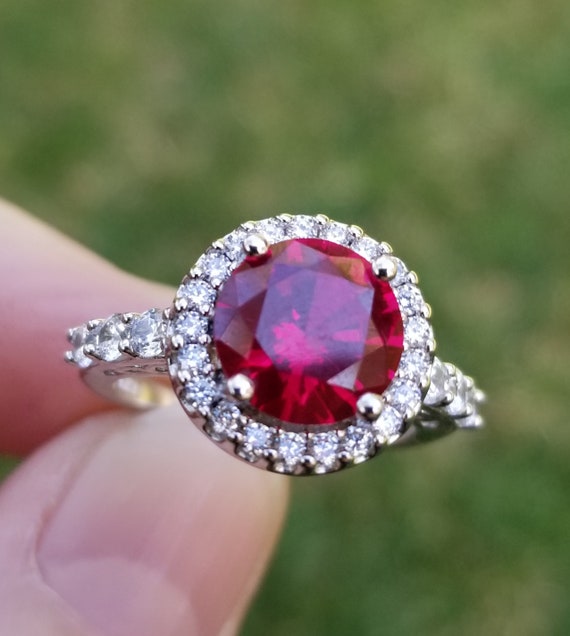 Lab Ruby and Cubic Zirconia CZ Sterling Silver Ha… - image 2