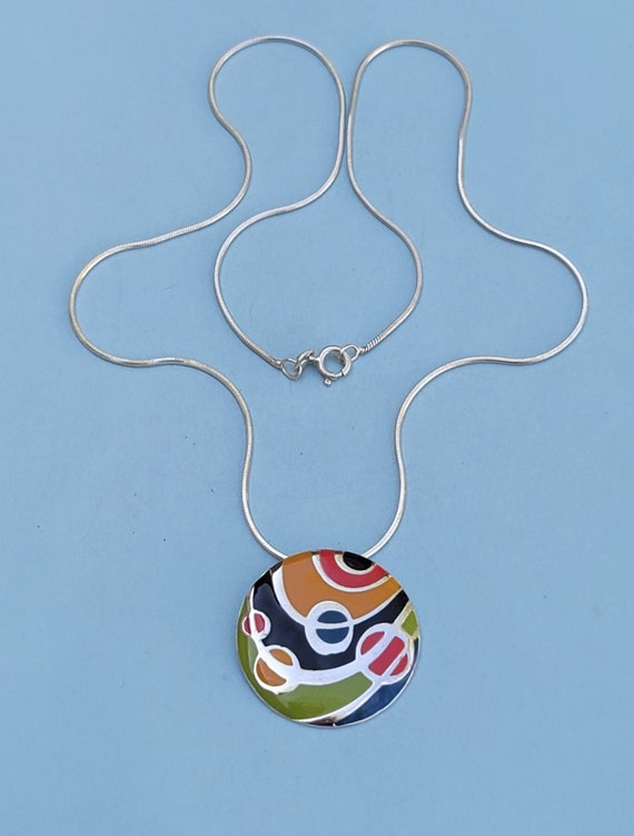 Multi Color Enamel Groovy Mod 925 Sterling Silver… - image 3