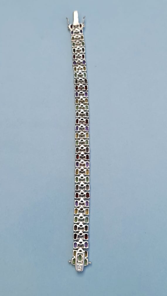 Multi Gemstone Triple Row Rainbow 925 Sterling Si… - image 10