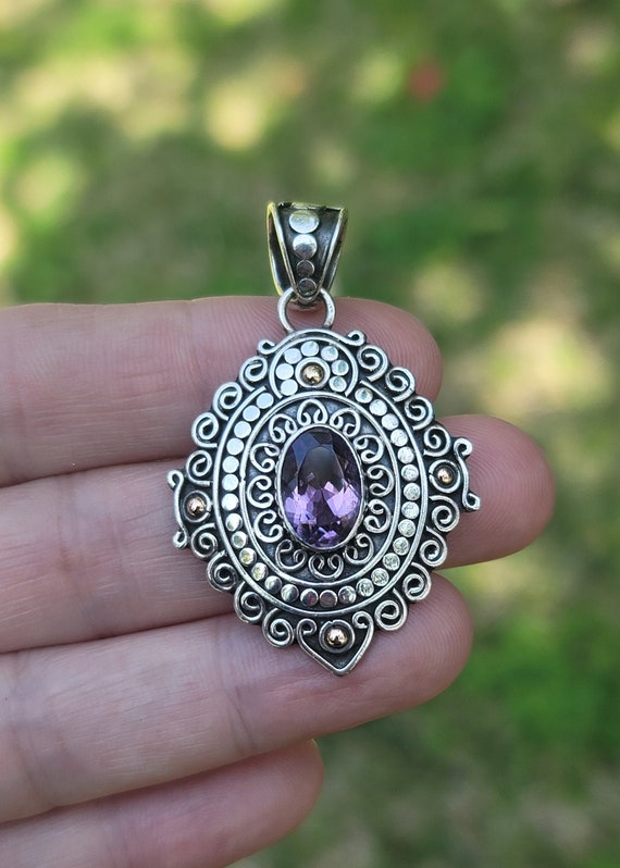 Suarti Amethyst Ornate Sterling Silver and 18K Gol
