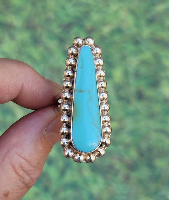 Long Large Teardrop Turquoise 925 Sterling Silver 