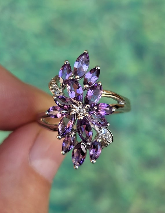 Marquise Amethyst, White Zircon 925 Sterling Silv… - image 1