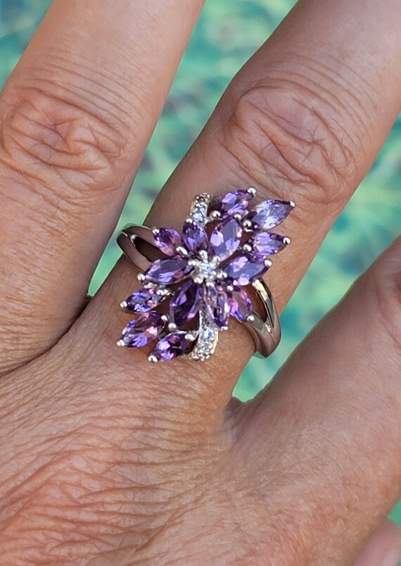 Marquise Amethyst, White Zircon 925 Sterling Silv… - image 7