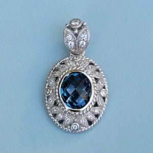 Judith Ripka London Blue Topaz and CZ 925 Sterling Silver Enhancer Pendant. JR London Blue Topaz Oval Sterling Silver Pendant Enhancer