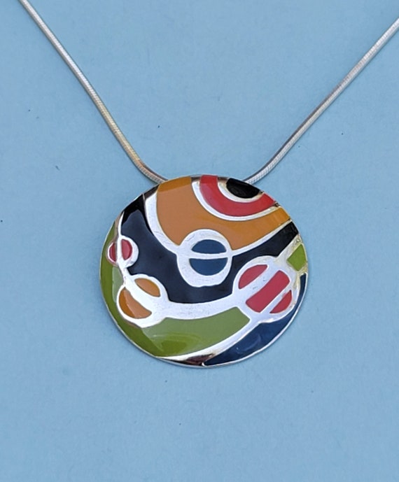Multi Color Enamel Groovy Mod 925 Sterling Silver… - image 1