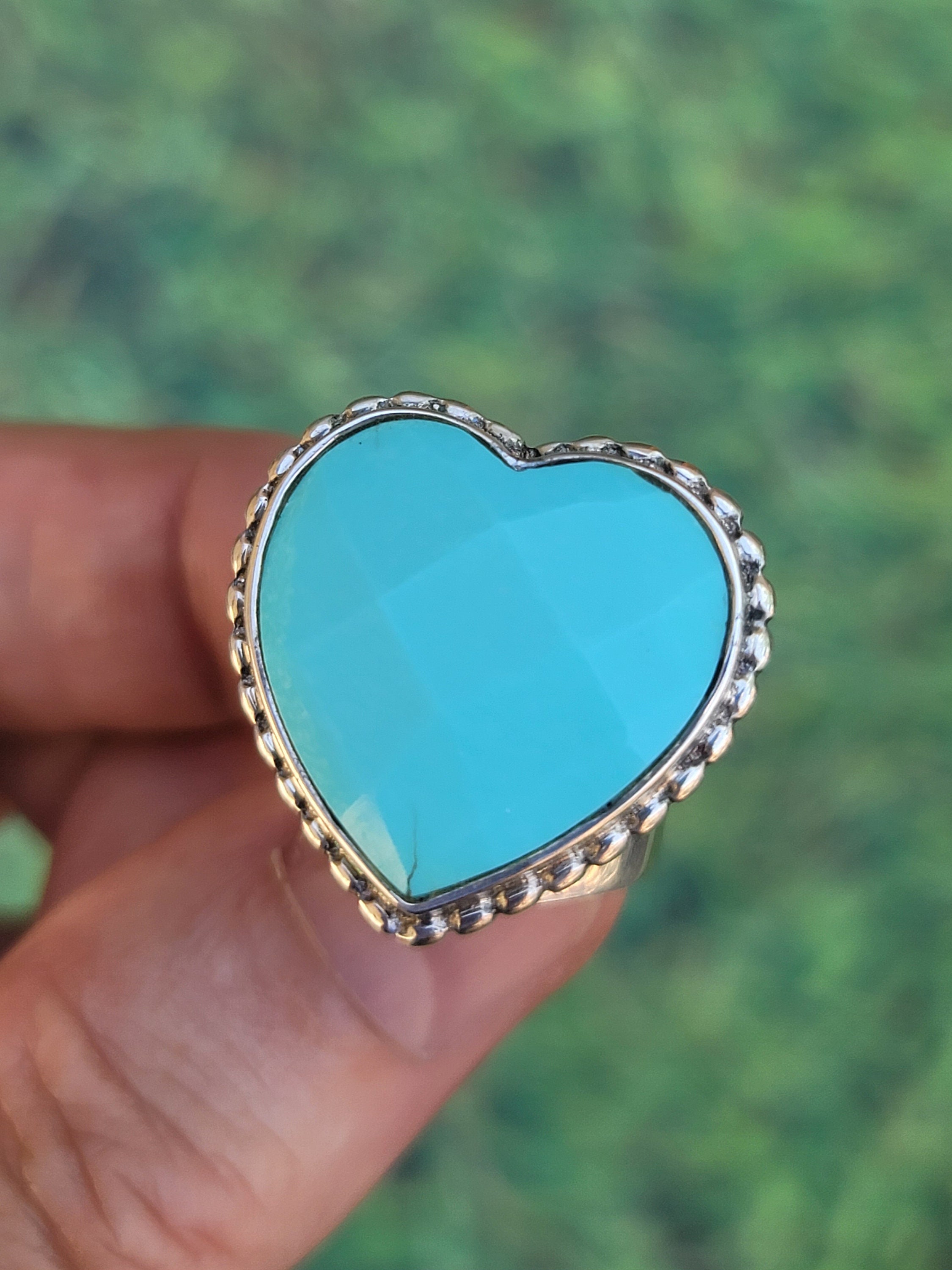 Jay King Faceted Turquoise Heart 925 Sterling Silver Ring Size 6, Size ...