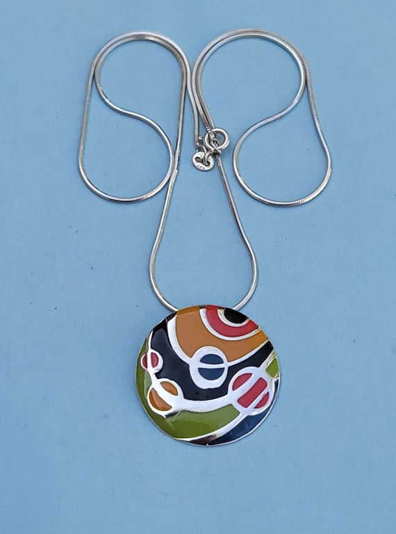 Multi Color Enamel Groovy Mod 925 Sterling Silver… - image 6