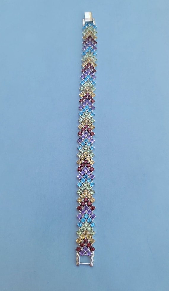 Multi Gemstone Chevron Pattern 925 Sterling Silve… - image 9