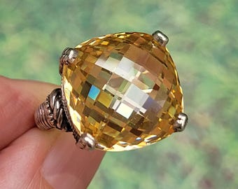 Judith Ripka Citrine 925 Sterling Silver Ring Size 7. Yellow Gemstone Sterling Silver Ring.