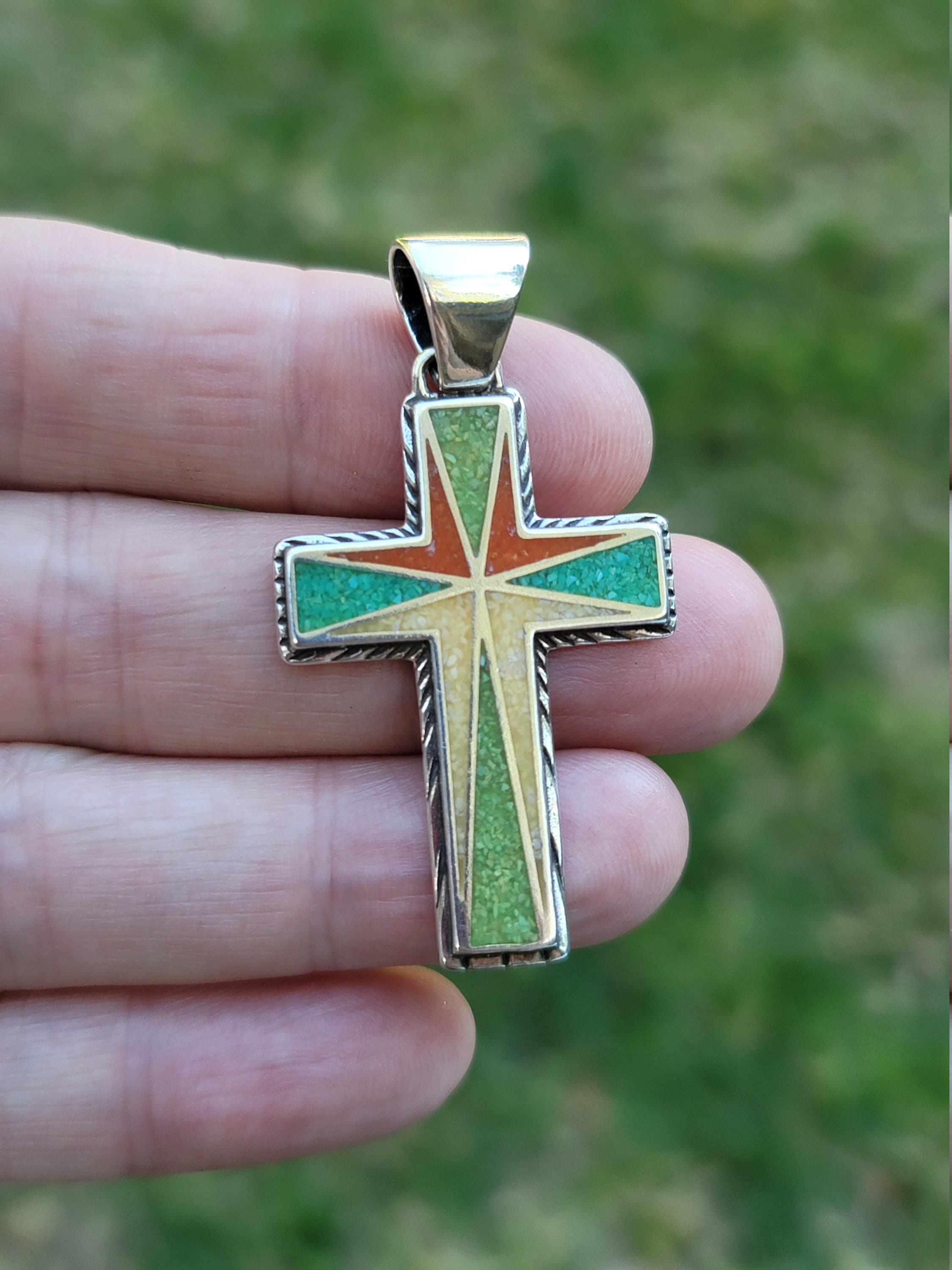 Carolyn Pollack Crushed Stone Inlay Sterling Silver Cross - Etsy 日本