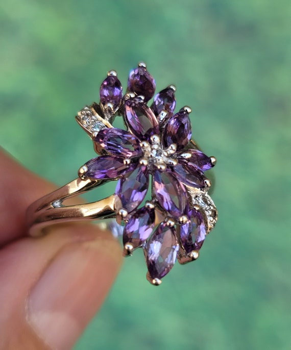 Marquise Amethyst, White Zircon 925 Sterling Silv… - image 6