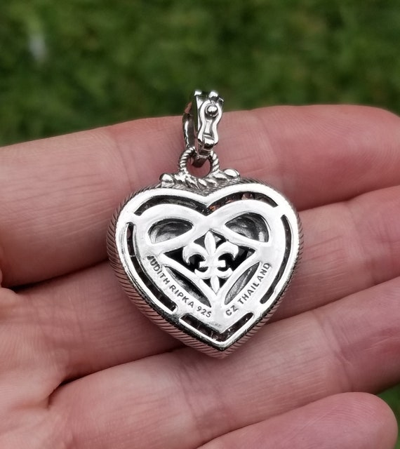 Judith Ripka CZ and Carved Black Onyx Heart Sterling Silver