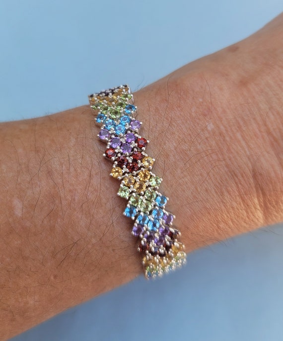 Multi Gemstone Chevron Pattern 925 Sterling Silve… - image 8